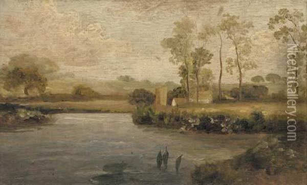 An Extensive River Landscape Oil Painting - Thomas Gainsborough