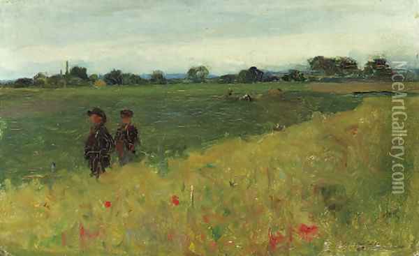 Two small boys in a field of corn Oil Painting - Walter Frederick Osborne