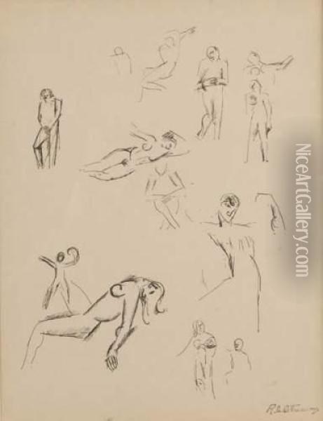 Page D' Etudes, Differents Croquis D'hommes Et De Femmes Oil Painting - Roger de La Fresnaye