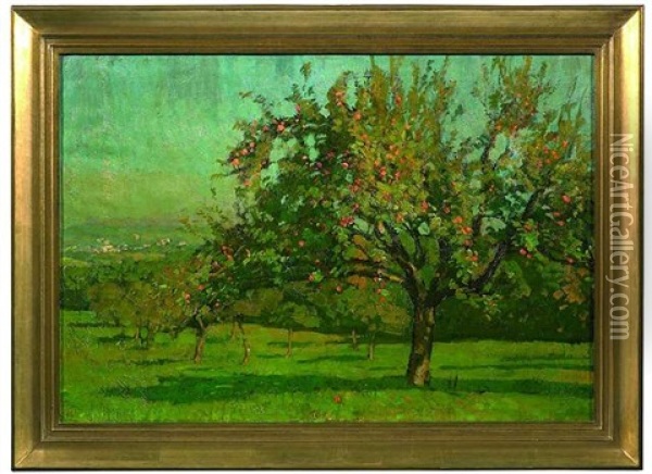 Sommerliche Streuobstwiese, Im Hintergrund Weiter Blick Ins Tal Oil Painting - Otto Reiniger