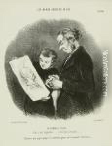 Le Premier Portrait Paye - Un 
Hommage Filial. Blatt 15 Und Blatt 100 Der Folge <les Beaux Jours De La 
Vie> Oil Painting - Honore Daumier