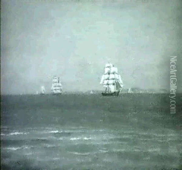 Marine Med Sejlskibe Oil Painting - Alfred Olsen