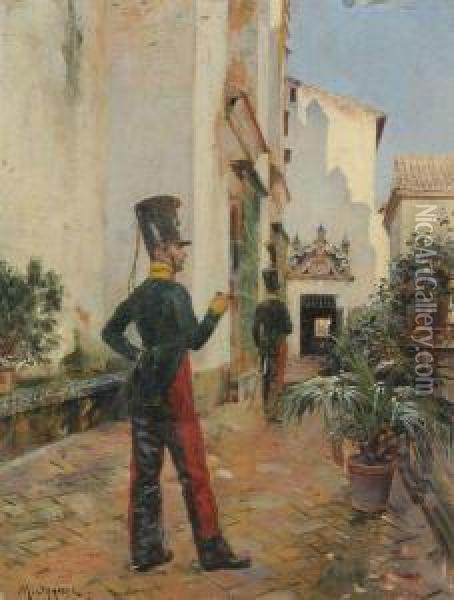 Militaire Dans Une Rue Espagnole. Oil Painting - Maurice Henri Orange