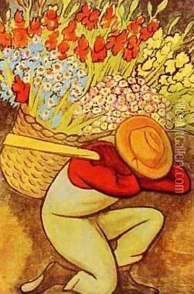 El Vendedor De Flores Oil Painting - Diego Rivera