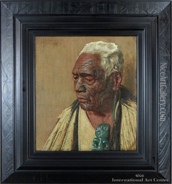 Wharekauri Tahuna - A Chieftain Of The Arawa Tribe Oil Painting - Charles Frederick Goldie