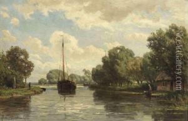 Landschap Aan De Gouwe Oil Painting - Jan Willem Van Borselen