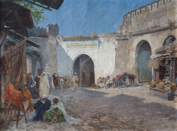 Mercado De Marruecos, Tanger Oil Painting - Enrique Simonet Lombardo