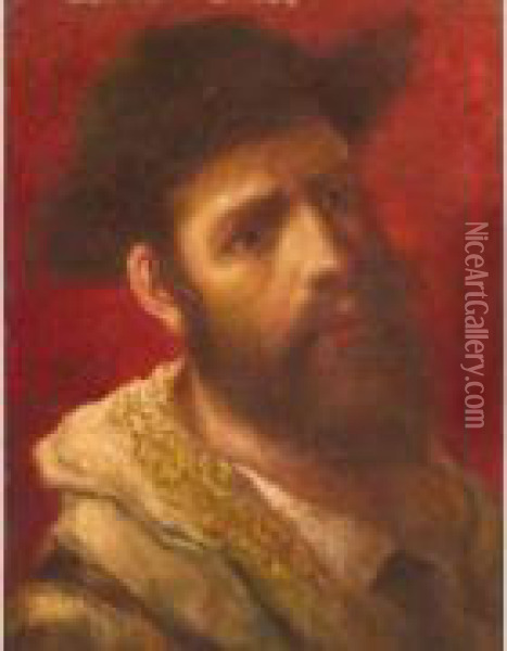 Portrait D'un Jeune Juif Portant Son Chale De Prieres. Oil Painting - Moritz, Maurycy Gottlieb
