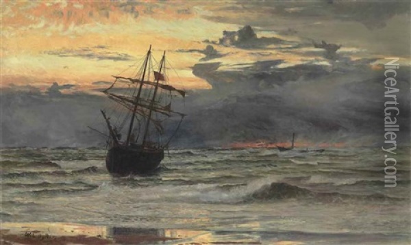 The Sea-beach After A Storm - Time, Dawn Oil Painting - William Lionel Wyllie