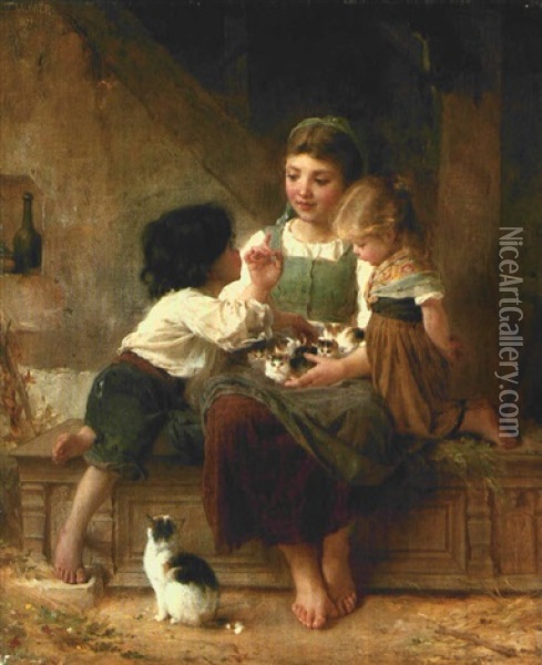 A Happy Family Oil Painting - Emile Munier