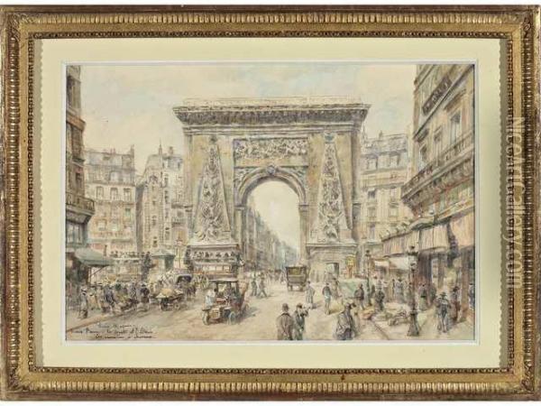 La Porte Saint Denis, Les Omnibus A Oil Painting - Pierre Chapuis