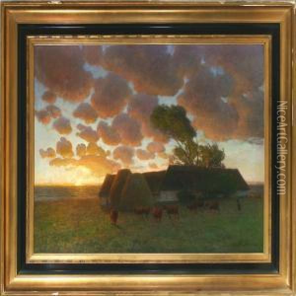 Blaesende Augustaften Oil Painting - Hans Ole Brasen