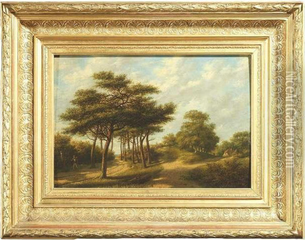 Summery Landscape With A Path. Oil/panel, Signed Oil Painting - Hendrik Pieter Koekkoek