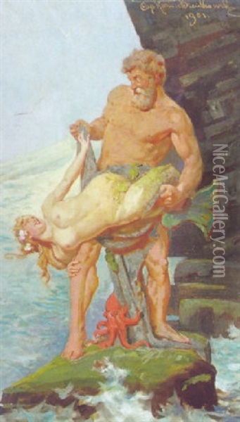 Die Verliebte Meerjungfrau Oil Painting - Kazim Bienkowski