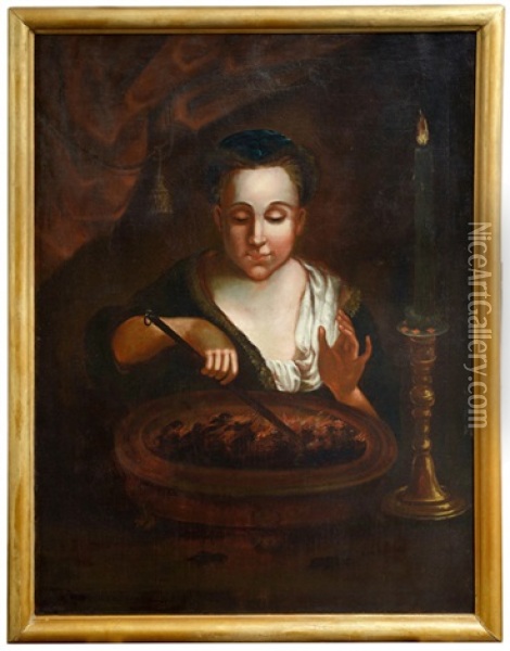Junges Madchen Mit Kohlebecken Als Allegorie Des Winters Oil Painting - Johann Baptist Bommer