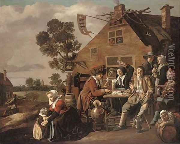 Card players outside a tavern Oil Painting - Jan Miense Molenaer