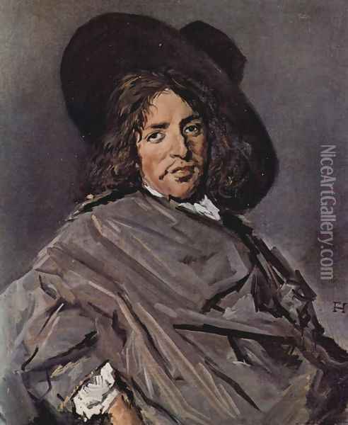 Portrait of a seated man with angular hat Oil Painting - Frans Hals