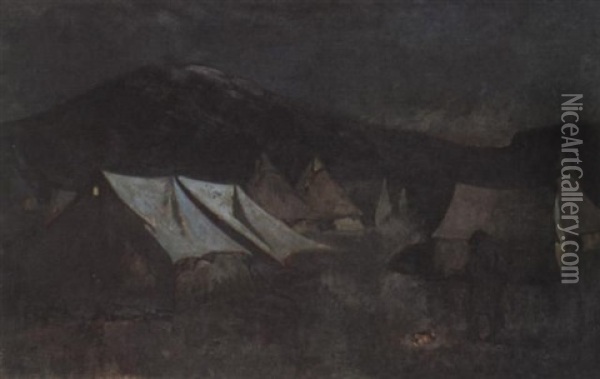 A Nocturnal View Of A Camp Oil Painting - Charles Rollo Peters