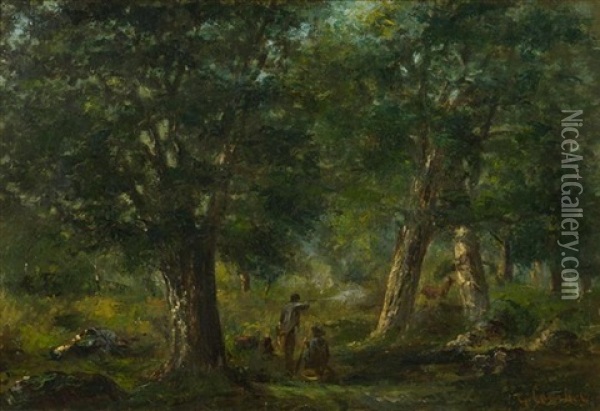 Szene De Chasse Dans Un Paysage De Sous-bois Oil Painting - Gustave Courbet