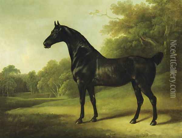 A Bay Horse in a Wooded Landscape, 1814 Oil Painting - Charles Henry Schwanfelder