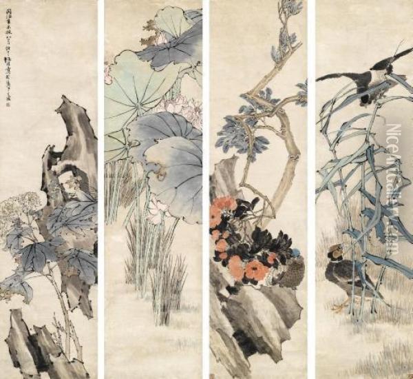Four Seasons: Birds And Flowers Oil Painting - Ren Yi