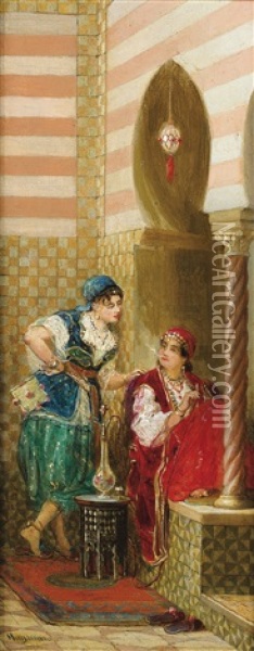 L'attente, Algerie; Conversation (pair) Oil Painting - Jan Baptist Huysmans