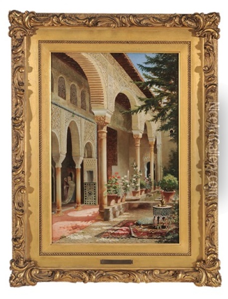 View Of The Alhambra Oil Painting - Alberto Pasini