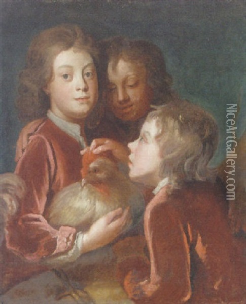 Boys With A Chicken Oil Painting - Bartholomew Dandridge