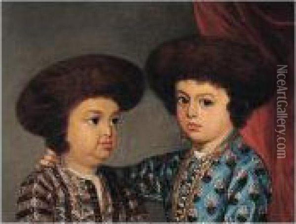 Portrait Of Two Indian Brothers Oil Painting - Thomas Hickey