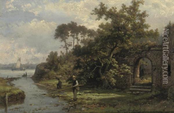 Fishermen Near A Ruin In Summer Oil Painting - Hermanus Koekkoek