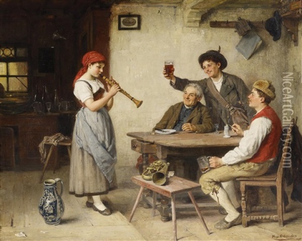 Die Klarinettenblaserin Oil Painting - Hugo Oehmichen