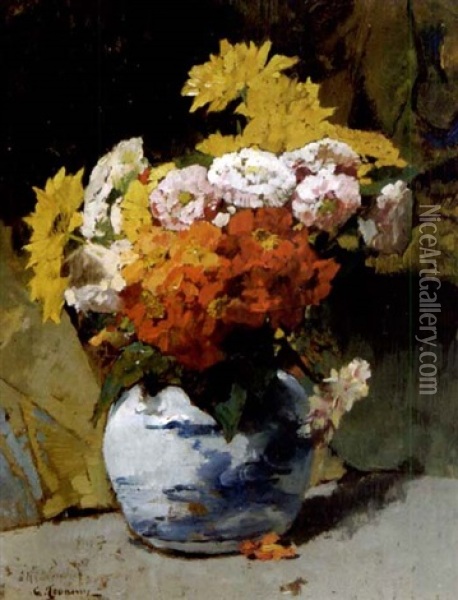 Blumenbouquet In Einer Vase Oil Painting - Georges Jeannin