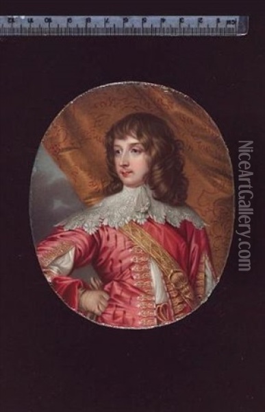 William Russell, 1st Duke And 5th Earl Of Bedford, Wearing Pink Doublet Slashed To Reveal White, Wide White Lace Collar, Gold Sword Belt Across His Chest (after Sir Anthony Van Dyck) Oil Painting - Henry-Pierce Bone