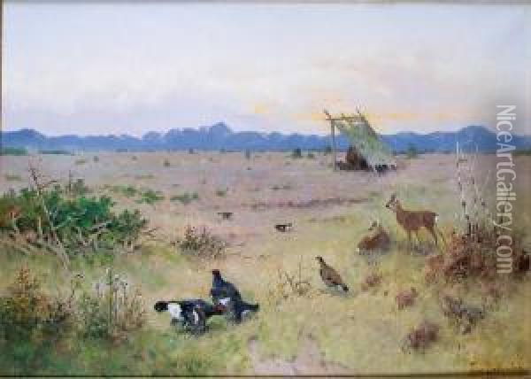 Biches Et Poules Faisannes Dans La Steppe Oil Painting - Vladimir Leodinovitch Muravioff