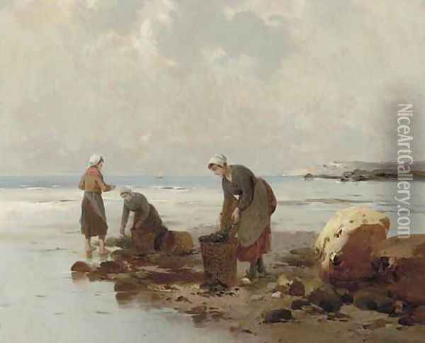 The mussel gatherers Oil Painting - George Haquette