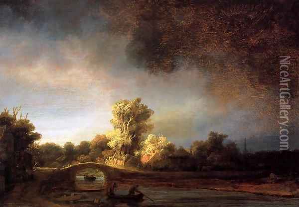 Landscape with a Stone Bridge 1638 Oil Painting - Harmenszoon van Rijn Rembrandt