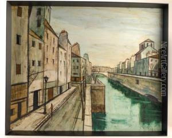 A River Through The City Oil Painting - Antoine Villard