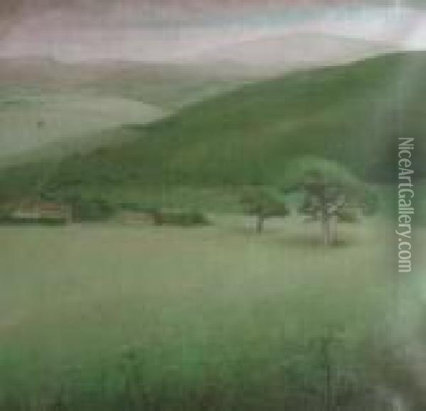 A Hilly Summer Landscape, Wales Oil Painting - Valerius De Saedeleer