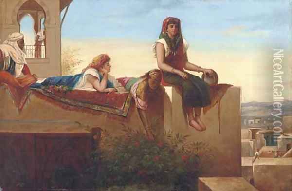 Eastern beauties reclining on a rooftop Oil Painting - Continental School
