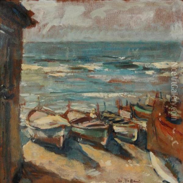 Marina Con Barche In Secca Oil Painting - Gennaro Villani