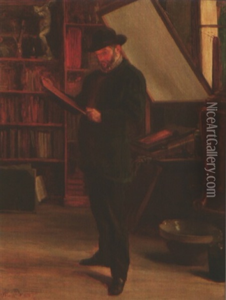Portrait De Felix Bracquemond Dans Son Atelier Oil Painting - Marie Bracquemond