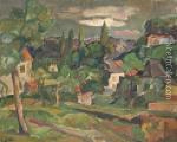Village Avec Arbres Oil Painting - Henri Epstein