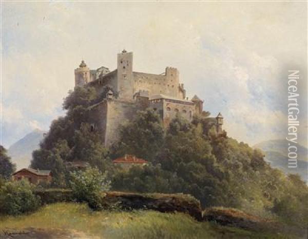 View Of Hohensalzburg Castle Oil Painting - Carl Haunold