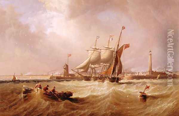Entrance to Sunderland Harbour, 1864 Oil Painting - James Wilson Carmichael