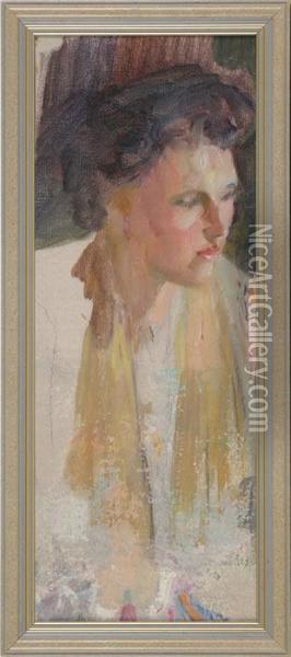 Frauenportrat Im Profil Oil Painting - Walter Geffcken
