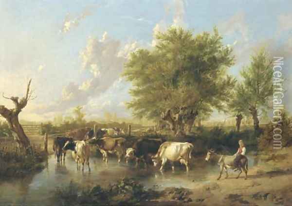 Landscape and cattle, Bingley Gate, near Canterbury Oil Painting - Thomas Sidney Cooper