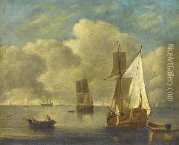 Shipping In A Calm Off The Dutch Coast Oil Painting - Hendrik Jacobsz Dubbels