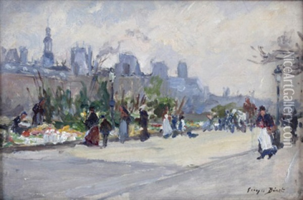 Le Quai Aux Fleurs, Paris Oil Painting - Georges Jules Ernest Binet