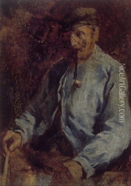 A Dutchman Smoking Oil Painting - Arthur Frank Mathews