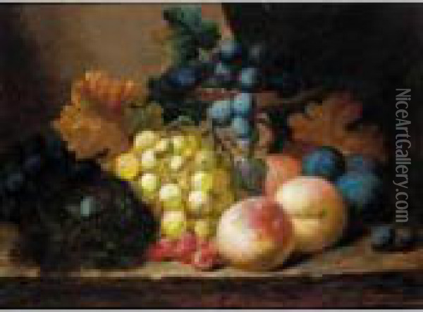 Still Life With Fruit, A Bird Nest And A Ladybird Oil Painting - Edward Ladell
